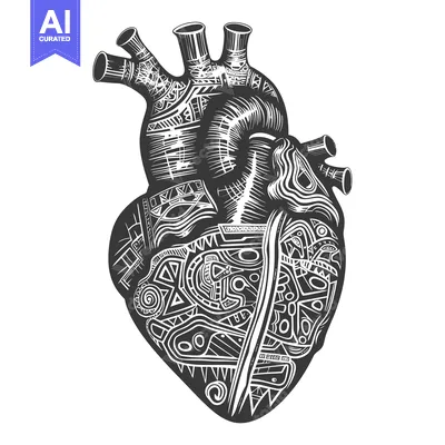 Aset premium populer: A Detailed Illustration of a Human Heart with Tribal Motifs