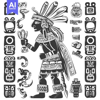 Aset premium populer: A Detailed Illustration of a Mayan Figure with Ornaments