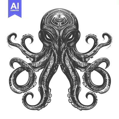Aset premium populer: A Detailed Illustration of an Octopus with an Intricate Pattern on Its