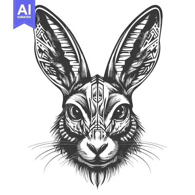 Aset premium populer: A detailed illustration of a rabbit's head with intricate patterns on