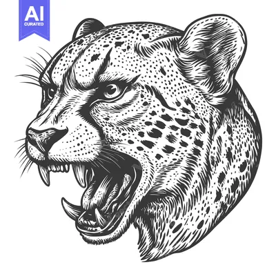 Popular premium asset: A Detailed Illustration of a Roaring Cheetah's Head