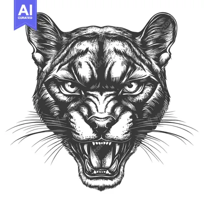 Popular premium asset: A Detailed Illustration of a Roaring Cougar's Head