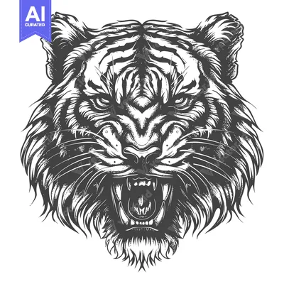 Premium design asset: A Detailed Illustration of a Roaring Tiger's Head