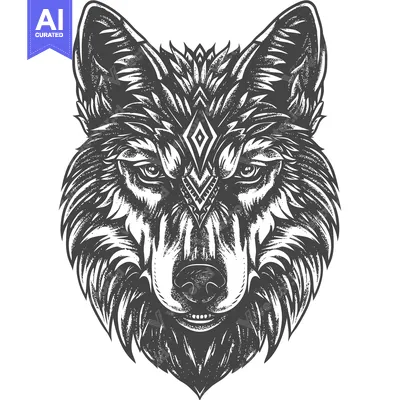 Popular premium asset: A detailed illustration of a wolf's head with a tribal geometric patte