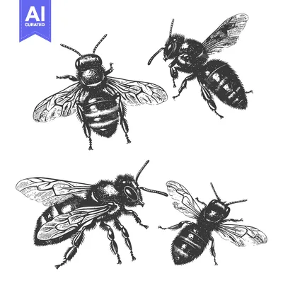 Premium design asset: A Detailed Illustration of Four Bees in Flight