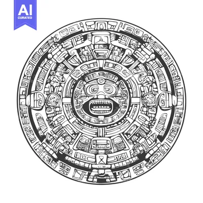 Aset desain premium: A Detailed Illustration of the Aztec Calendar Stone
