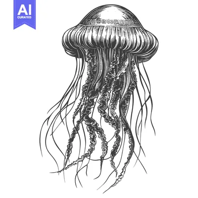 Premium design asset: A Detailed Ink Drawing of a Jellyfish with Intricate Tentacles