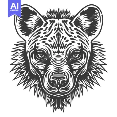 Aset premium populer: A Detailed Line Art Illustration of a Spotted Hyena Head