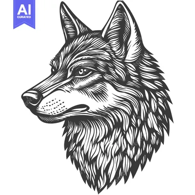Premium design asset: A Detailed Line Art Illustration of a Wolf's Head