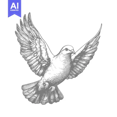 Aset premium populer: A Detailed Line Drawing of a Dove in Flight