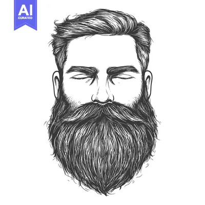 Aset premium populer: A detailed line drawing of a man's face with closed eyes and a long, t
