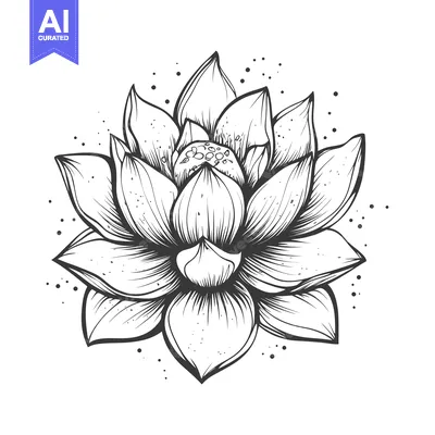 Aset premium populer: A Detailed Line Drawing of a Single Lotus Flower