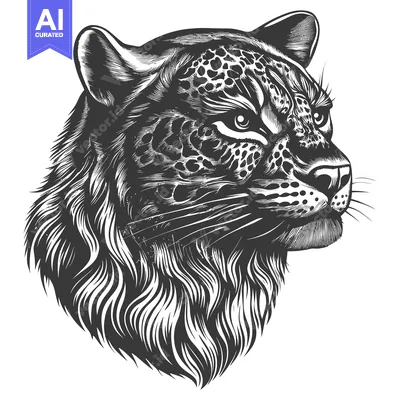 Premium design asset: A Detailed Monochromatic Illustration of a Leopard's Head