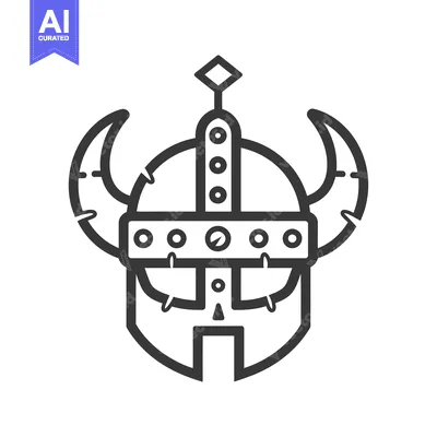 Aset desain premium: A Detailed Outline of a Viking Helmet with Horns and Spikes