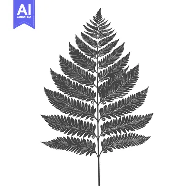 Aset desain premium: A Detailed Silhouetted Illustration of a Single Fern Frond