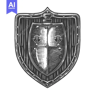 Aset desain premium: A detailed sketch of a medieval shield with a keyhole design