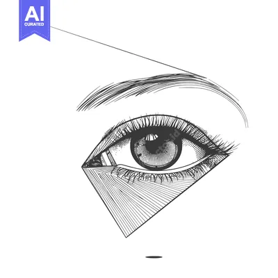 Aset premium populer: A Detailed Sketch of a Single Eye Enclosed by a Triangle