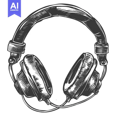 Premium design asset: A Detailed Sketch of Black and White Headphones
