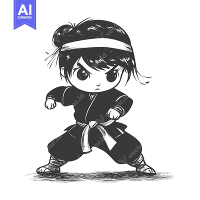 Aset desain premium: A Determined Young Female Martial Artist in a Fighting Stance