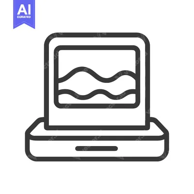 Premium design asset: Minimalist Laptop Icon with Wavy Screen Display, Outline Style