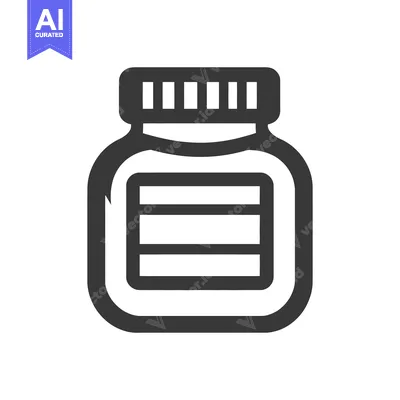 Popular premium asset: A simple outlined illustration of a supplement bottle on white backgro