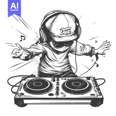 Aset premium populer: A DJ Mixing Music on a Turntable with Headphones and a Cap