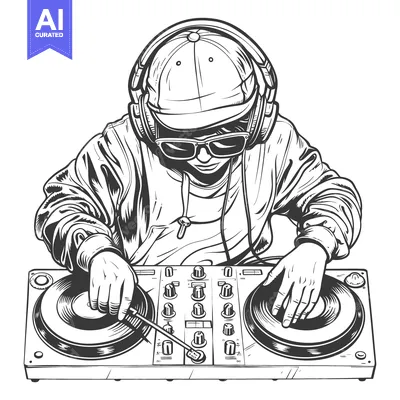 Popular premium asset: A DJ mixing music on a turntable with headphones and a cap