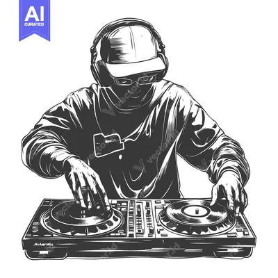Aset premium populer: A DJ wearing headphones and a cap mixing music on a turntable