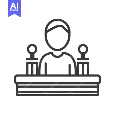 Aset premium populer: Simplified graphic depicting a person behind a horizontal counter