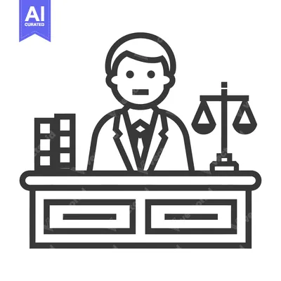 Aset desain premium: A legal professional is seated behind a desk in a courtroom