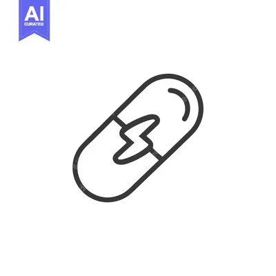 Premium design asset: Minimalist Pill Icon with Lightning Bolt Symbol in Black Outline on Wh