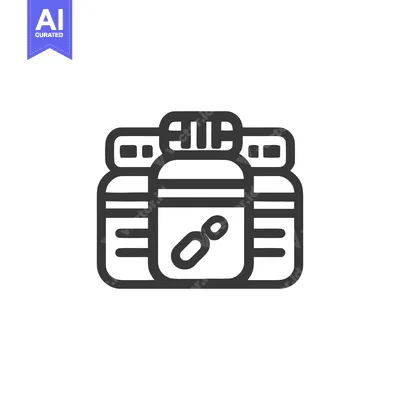 Aset premium populer: Three Pill Bottles with Link Icon, Minimalist Line Art