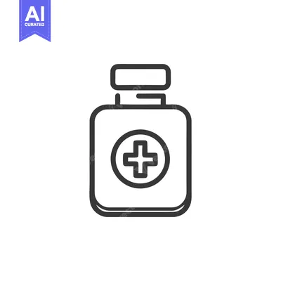 Premium design asset: Minimalist Medicine Bottle Icon with Bold Outline and Medical Cross Sy