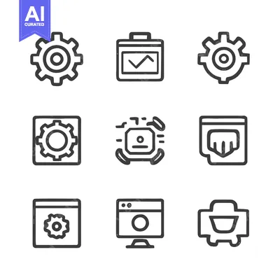 Aset desain premium: Hand-Drawn Style Icons: Gears, Chart, Monitor, and More on White Backg