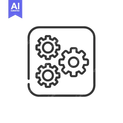Aset desain premium: Three Gears in a Rounded Square, Black Line Icon on White