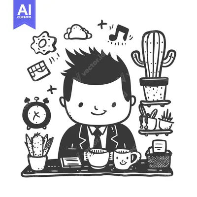 Popular premium asset: A Doodled Illustration of a Businessman Enjoying a Coffee Break