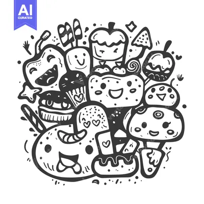 Aset premium populer: A Doodle Illustration of Happy Food Characters