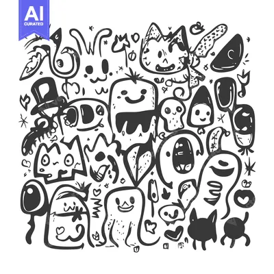 Aset premium populer: A Doodle of Cute Cartoon Characters with Various Expressions