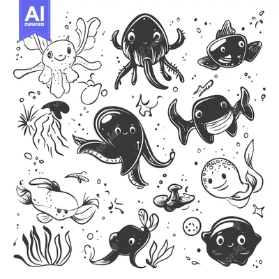 Popular premium asset: Adorable Cartoon Sea Creatures with Big Eyes and Smiling Faces