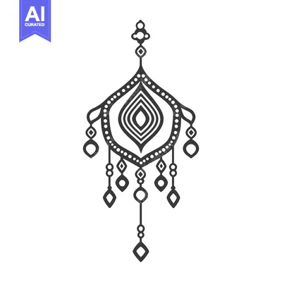 Aset desain premium: Detailed black and white ornamental pattern with hanging details