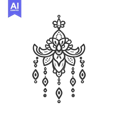 Aset desain premium: Detailed black and white ornamental floral design on white background