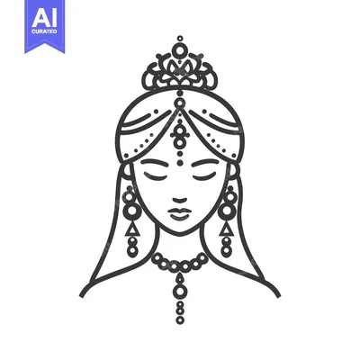 Aset desain premium: Simple graphic depicting a beautiful woman with elegant adornments