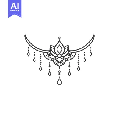 Aset premium populer: Intricate ornamental floral design with linear curves and dangling det