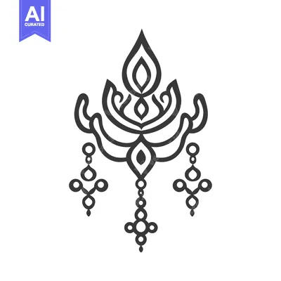 Aset premium populer: A detailed grayscale ornamental chandelier design on white background
