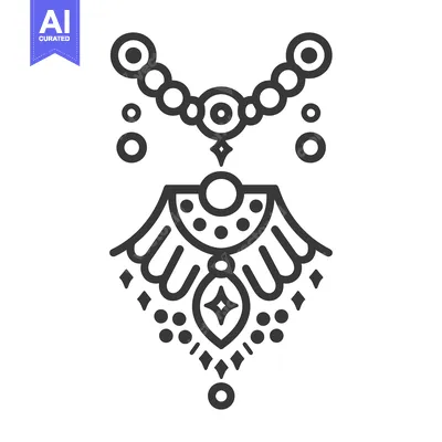 Premium design asset: A detailed line drawing depicting an ornate necklace design