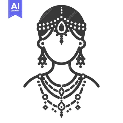 Premium design asset: A stylized illustration of a woman adorned with jewelry and ornaments