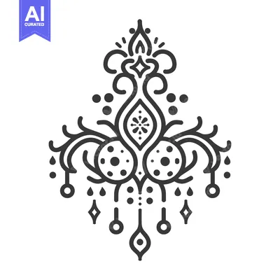 Premium design asset: Black and white symmetrical decorative floral chandelier illustration