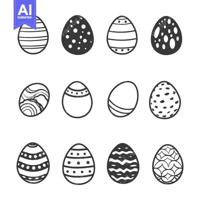 Aset desain premium: A Dozen Decorated Easter Eggs in Black and White
