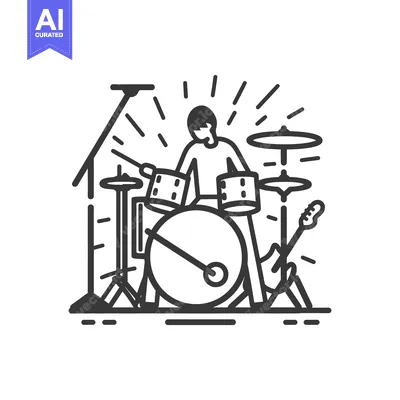 Aset desain premium: A Drummer Playing Drums with a Guitar in the Background