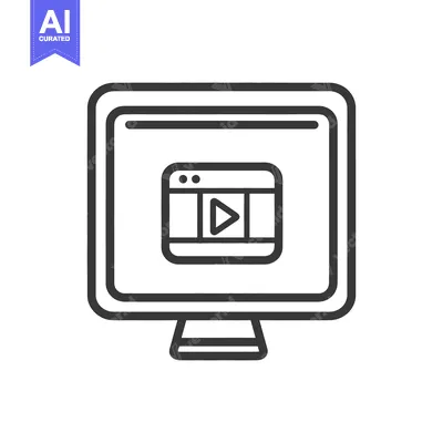 Aset desain premium: A computer monitor displays a video player interface icon